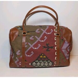 Vintage Sierra Collection Dallas Southwest Weekender Tote Bag Leather Trim 1980s